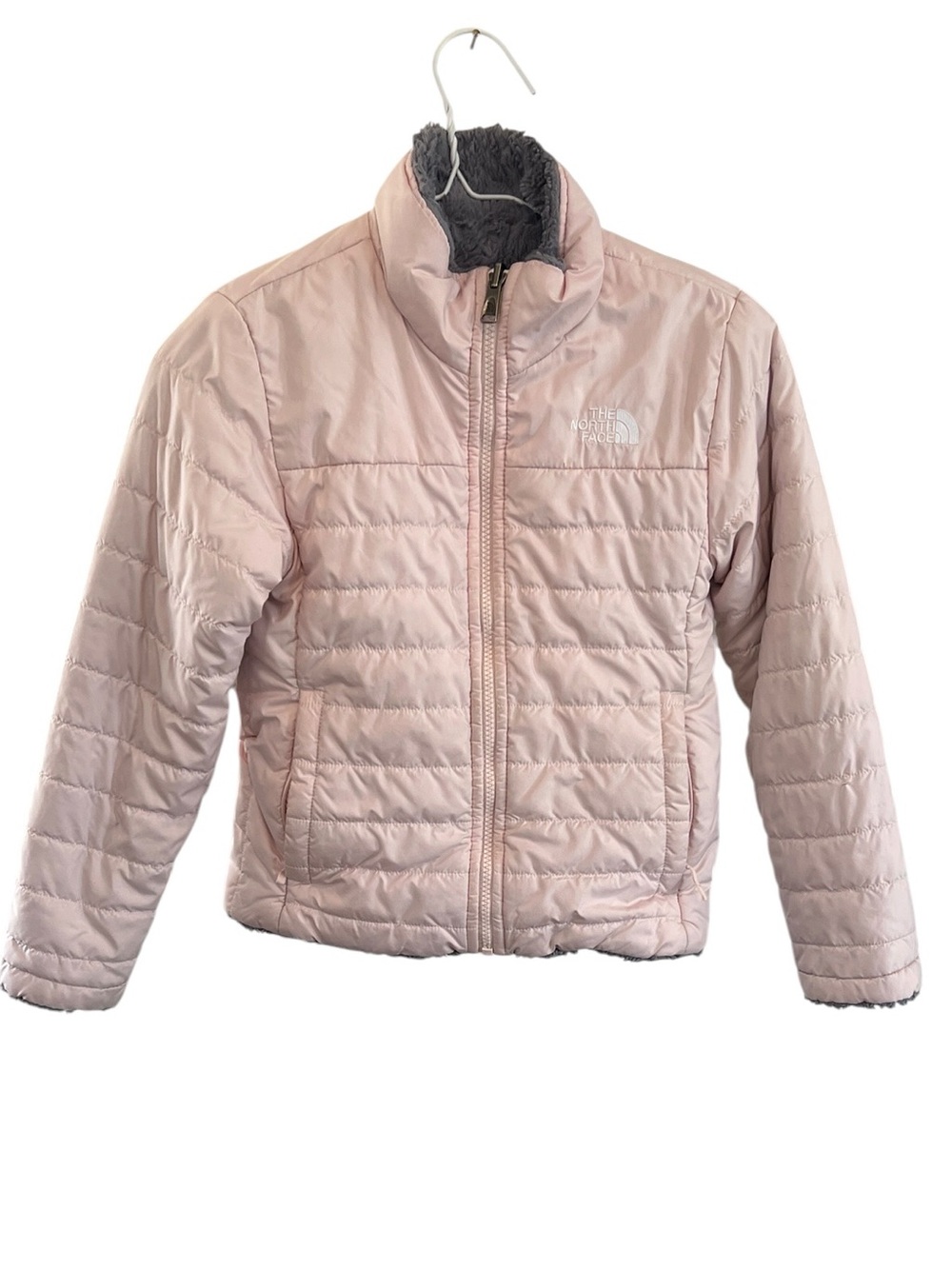 The North Face Girls Pale Pink Quilted Puffer Jacket, Reversible